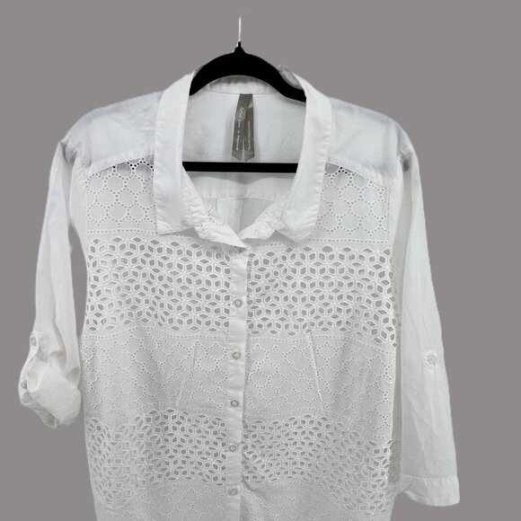🤍 White Eyelet Blouse Coastal Grandma Minimalist 100% Cotton 3X - Picture 5 of 11